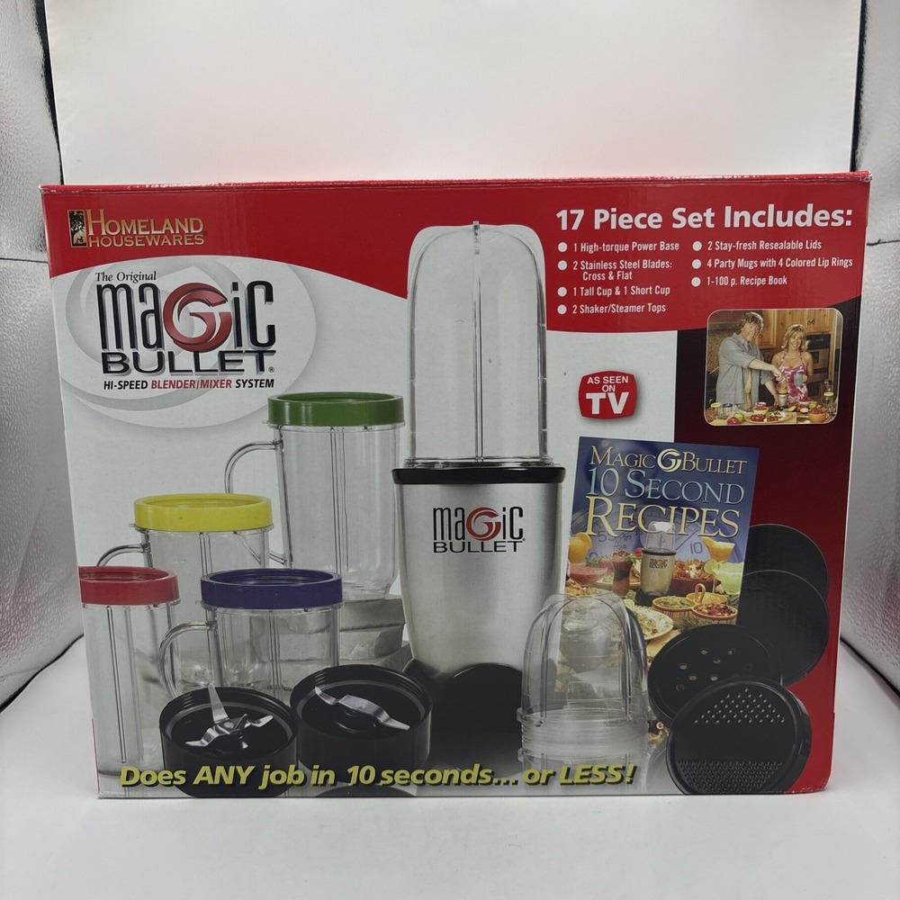 Magic Bullet MB1001 W/ 6 Cups Blender  2 Blades 3 Lids Masher Gaskets & Base